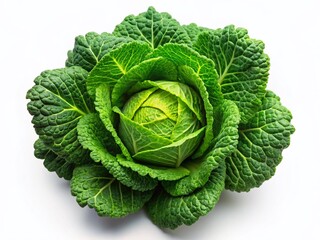Obraz premium Aerial View Single Fresh Green Cabbage Isolated White Background
