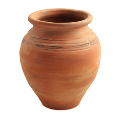 A brown earthenware pot, crafted from clay, stand isolated as old traditional pottery on transparent background