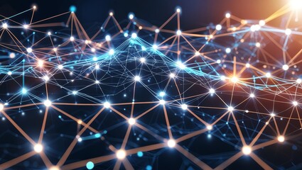 Obraz premium Complex Digital Network Visualizing Interconnected Nodes and Data Flow