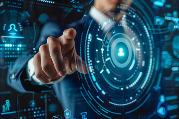 Businessman select the icon security on the virtual display.