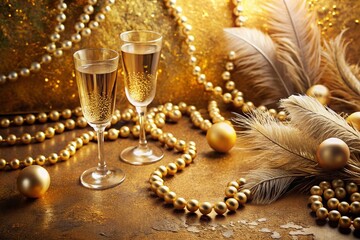 Art Deco Gold New Year Party Flat Lay: 1920s Retro Luxury Background