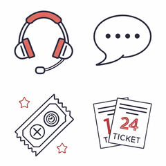 Modern Customer Service Support Vector Illustration With Ticket Icons Headset Icon