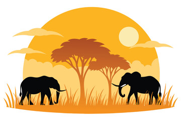 Fototapeta premium sun-drenched-savanna-with-golden-grass-and-grazing.eps