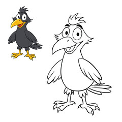 A quirky crow with an oversized beak and mischievous eyes, always up to something funny—whether it’s stealing shiny objects or making hilarious noises.