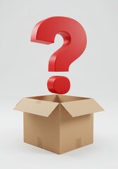 Open Box with Question Mark - A red question mark hovers above an open cardboard box, symbolizing mystery, curiosity, or unanswered questions.