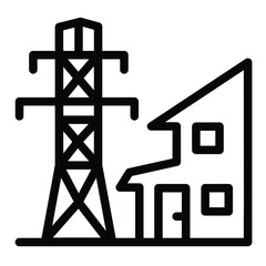 House and high voltage pole line icon, electrician service concept. Vector graphics. Building electrical safety sign on white background, style for mobile or design.