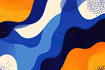Fototapeten Abstract art featuring flowing, wavy shapes in shades of blue, orange, and cream.  Subtle texture and speckles add depth © FauziNh
