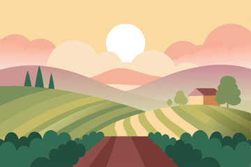 Obraz premium sunrise-mist-over-a-peaceful-vineyard--.eps