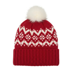 Red winter hat with pompom on transparent background
