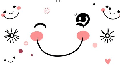 Cute face design with various elements