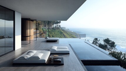 Fototapeta premium Modern Cliffside Villa with Infinity Pool and Ocean View