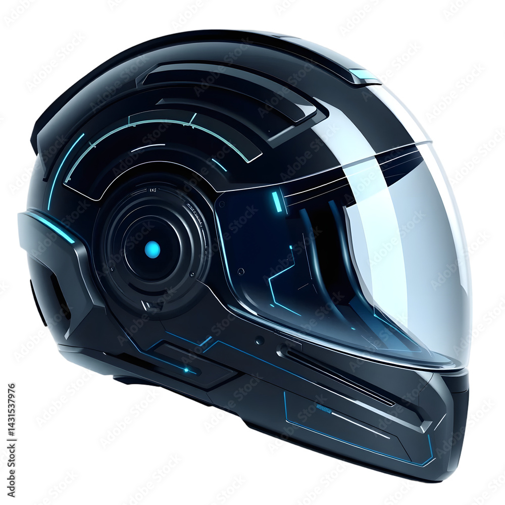 Poster futuristic helmet visualization, offering a glimpse into tomorrow's technology. innovative headwear 