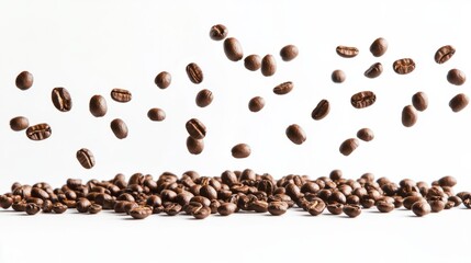 Obraz premium Espresso beans suspended in the air generative ai