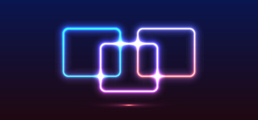 Colorful neon lights flashing in green, blue, white, pink, and violet on an abstract background. Circle ,rectangle, hexagon different shapes background vector design. Background with glowing swirls o