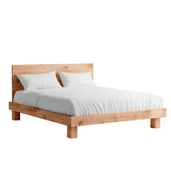 Minimalist wooden bed frame in a peaceful setting