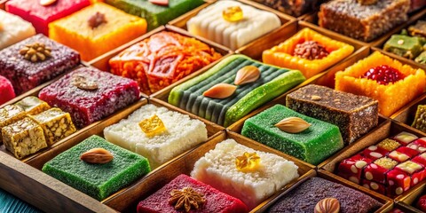 Fototapeta premium Delicious Turkish Delight Sweets in Elegant Box - Stock Photo