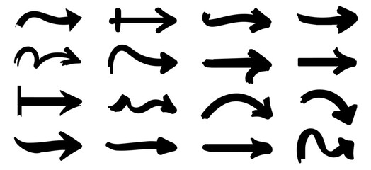 Hand Drawn Curved and Bold Arrow Icons Set