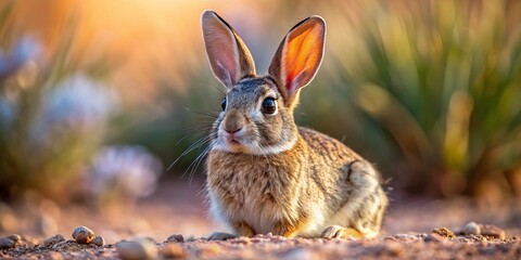 Fototapeta premium Desert Cottontail Rabbit, Sylvilagus audubonii, Female, Wild, Wildlife Photography