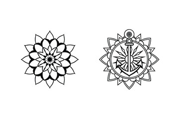 Mandala Floral Design Elements With Nautical Anchor For Digital Crafting Resources