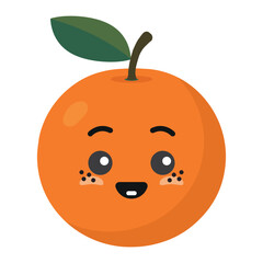 Orange with kawaii eyes. Flat design vector illustration of orange on white background.