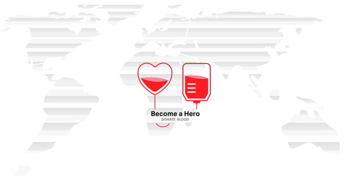 Image of blood donation icon and text over world map