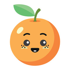 Orange with kawaii eyes. Flat design vector illustration of orange on white background.
