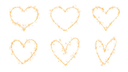 valentines day hearts frames set with golden glitter stars on transparent background,png shiny glowing gold stars love design element	