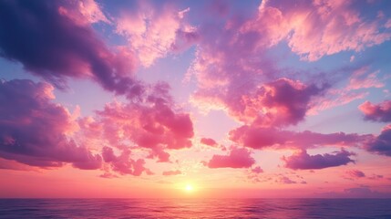 Obraz premium Pink Sunset over Calm Ocean: A Serene Seascape