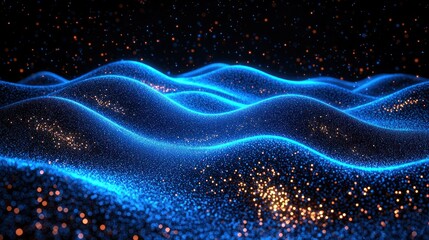 Obraz premium Abstract Blue Digital Waves: Glowing Particles and Sparkling Lights