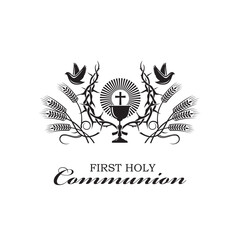 black holy communion icon with chalice and thorn crown isolated on white background