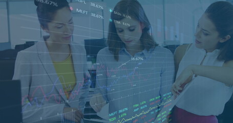 Image of financial data processing over businesses people