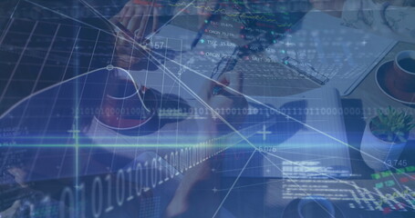 Image of financial data processing over businesses people