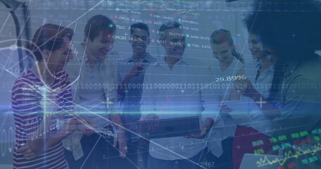 Image of financial data processing over businesses people