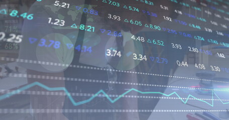 Image of stock market over diverse people