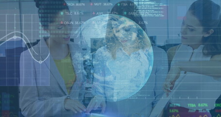 Image of financial data processing over businesses people