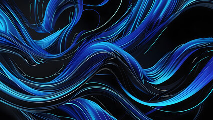 Black and electric blue futuristic wallpaper with flowing neon lines and smooth wave effects wallpaper