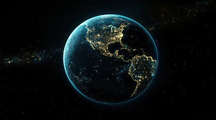 Obraz premium Digital Earth with interconnected luminous paths, network connection, global business.