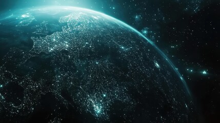 Obraz premium Digital Earth with interconnected luminous paths, network connection, global business.