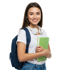 Smiling student holding book on transparent background