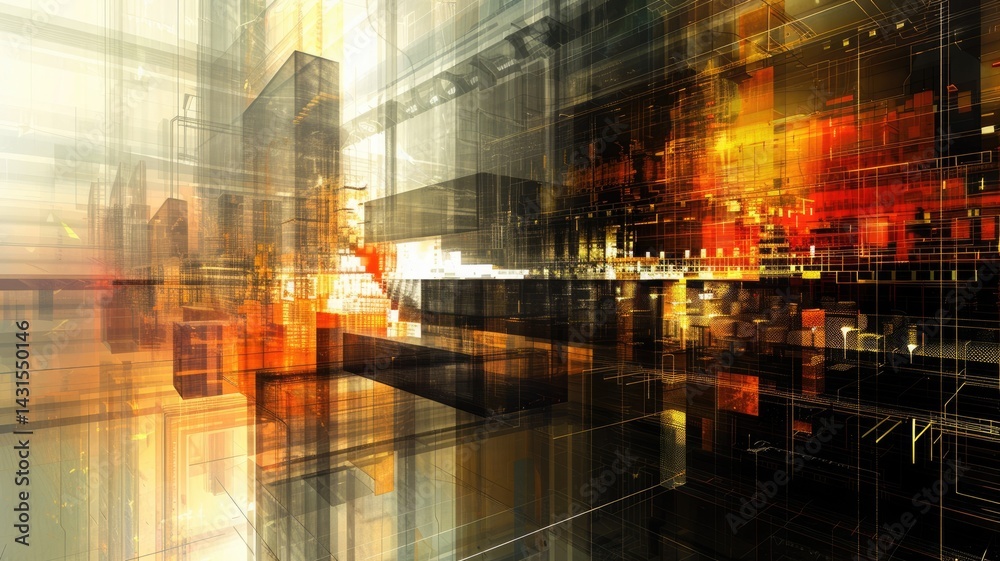 Poster mysterious structure in abstract science fiction style. colorful color line shading express weird sh