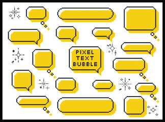 Cute pixel dialog text speech bubble isolated vector element illustration set. Speech talking thinking box. Dialogue cloud. 8 bit. For game development, mobile app, scrapbook, graphic, social media