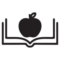 Apple and Book Vector Outline - Education Symbol Graphic