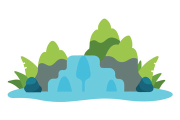 Obraz premium waterfall-scene-with-rocks-and-mossy-plants-on-whi.eps