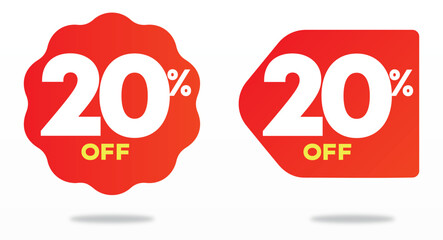 20% off. Promo, advertising, profit, store. Value, offer, price, sticker, discount, day, trade, sale, market. Label, icon, vector, shape, set