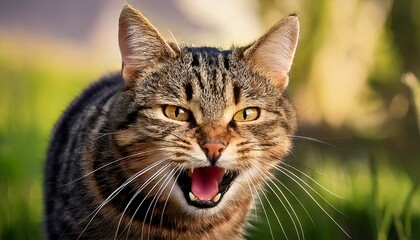 Defensive Domestic Cat Showing Teeth