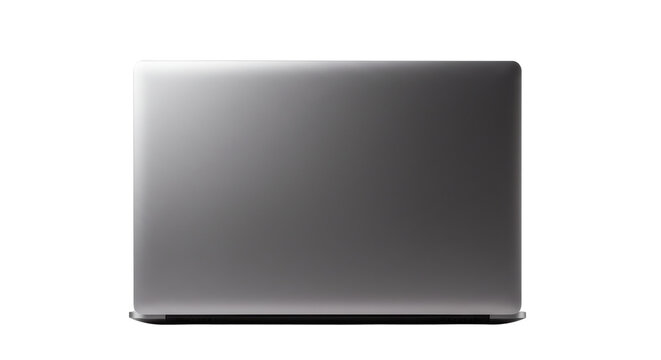 Sleek, metallic laptop back view shines against a black backdrop, highlighting its modern design