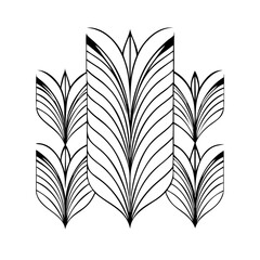 Vector gold leaves on white background isolated. Wavy drawn line branches, nature, plants luxury design elements.Modern floral art deco seamless pattern. Vector damask illustration with leaves. 