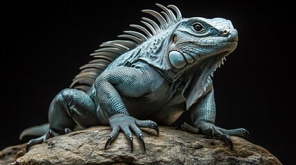 Obraz premium Close-up of a vibrant blue iguana perched on a rock