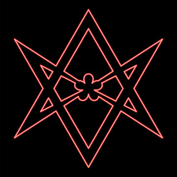 Neon thelema Unicursal Hexagonal symbol Unprocessing hexagram Telemma sacred geometry red color vector illustration image flat style