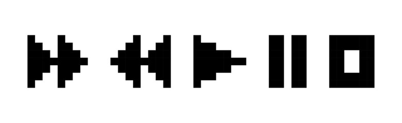 Obraz premium Pixelated Media Control Icons, Play Pause Stop, Retro Interface Symbols, 8-Bit Style Buttons, Minimal Design, pixel art, Media Control Icons.